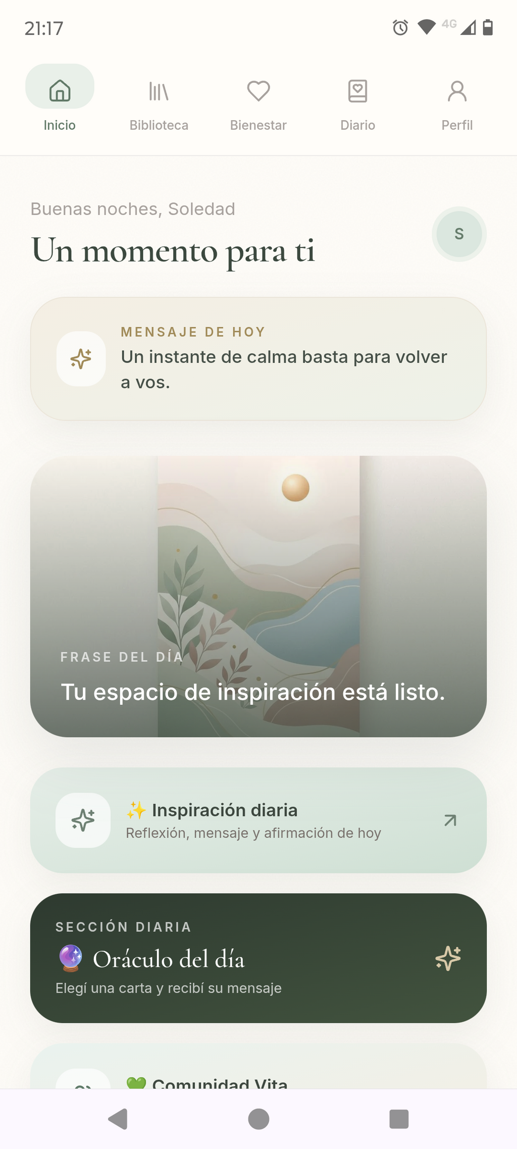 App Vita - Pantalla de inicio