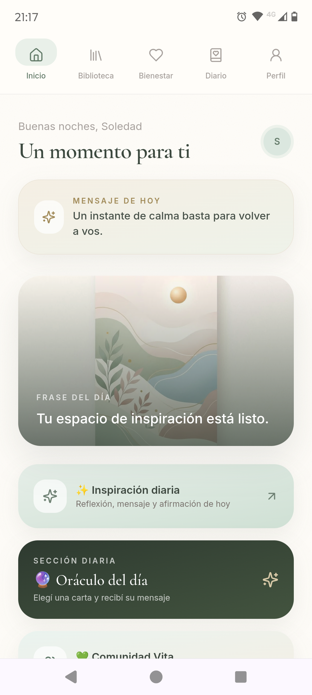 App Vita - Pantalla de inicio