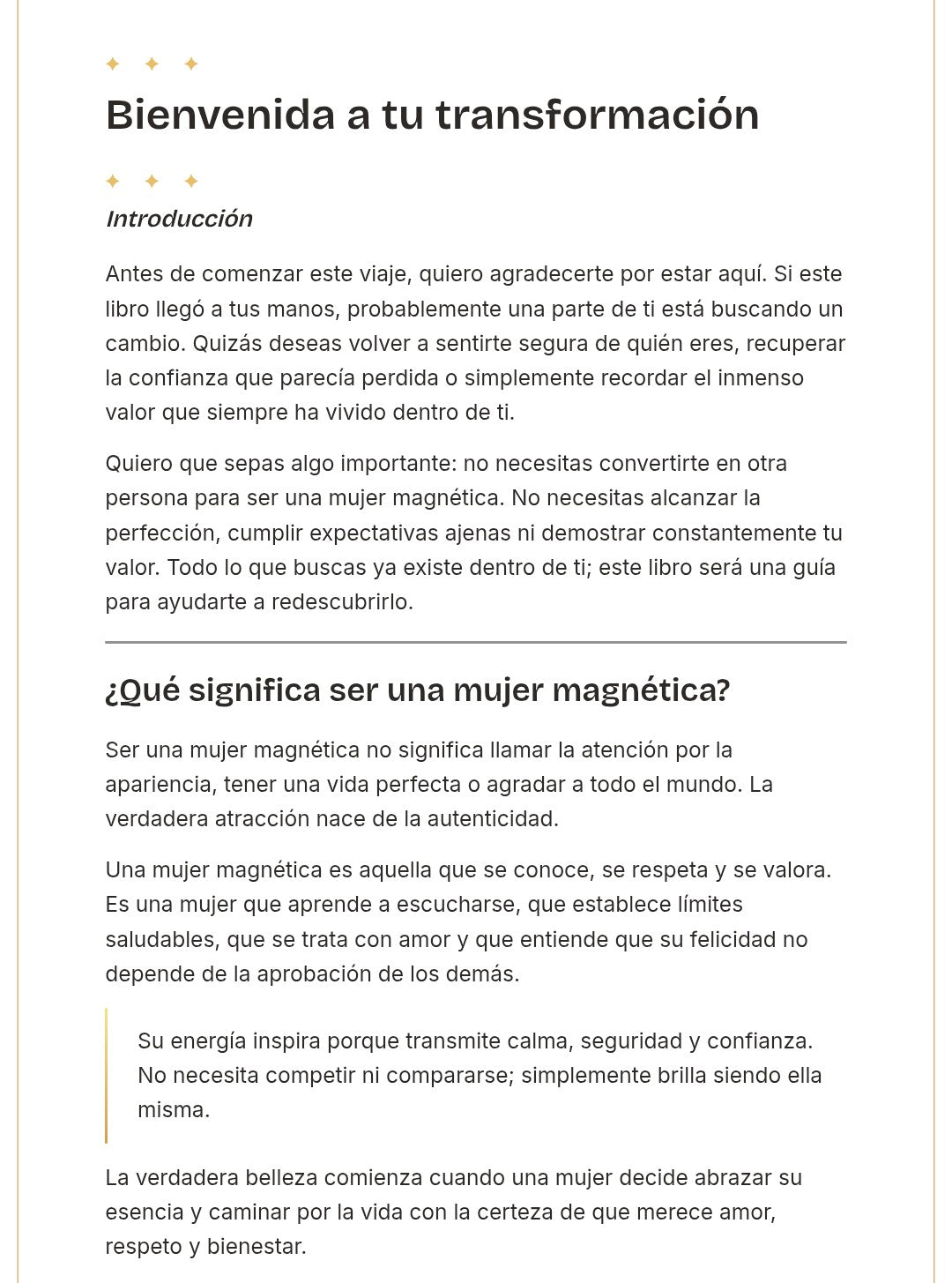 Bienvenida a tu transformación