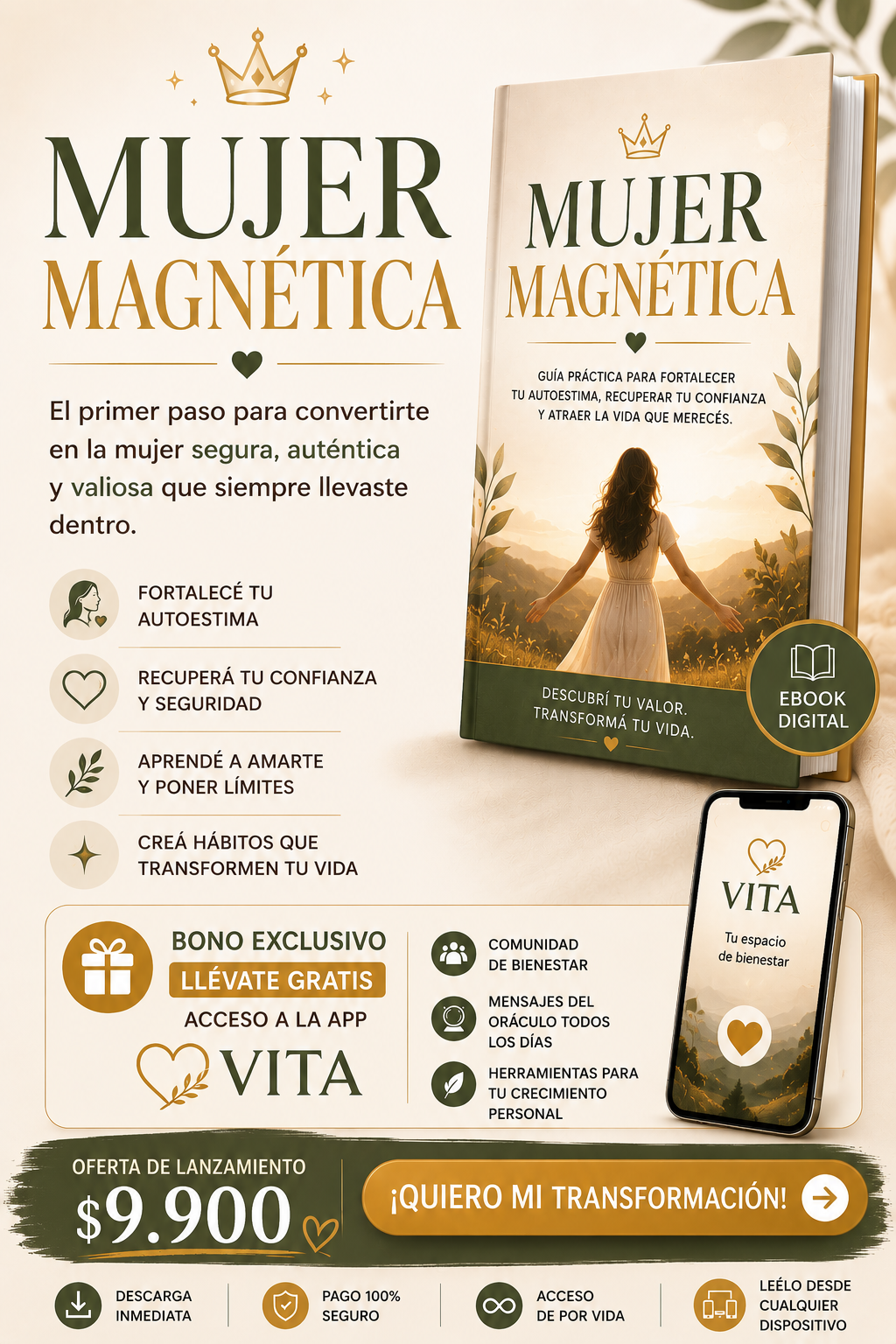 👑 MUJER MAGNÉTICA El primer paso para convertirte en la mujer segura, auténtica y valiosa que siempre llevaste dentro.